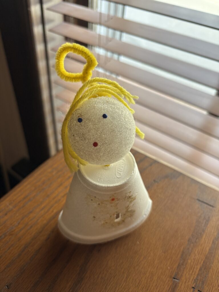 Homemade angle ornament, sort of beat up