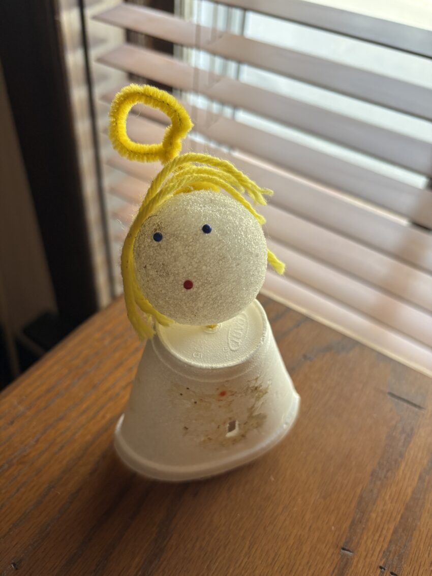 Homemade angle ornament, sort of beat up